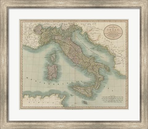 Framed Vintage Map of Italy Print