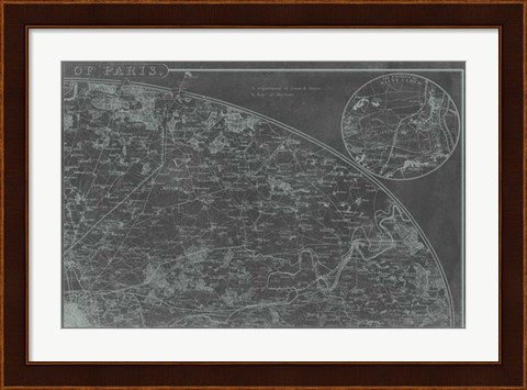 Framed Map of Paris Grid II Print