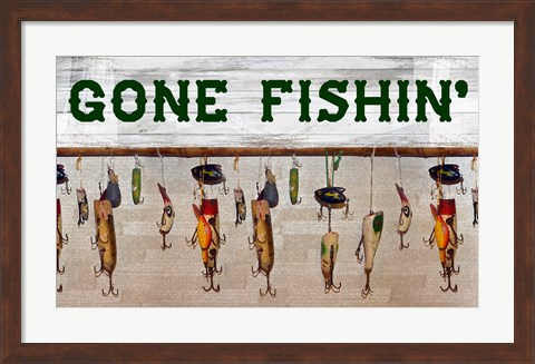 Framed Gone Fishin&#39; Wood Fishing Lure Sign Print