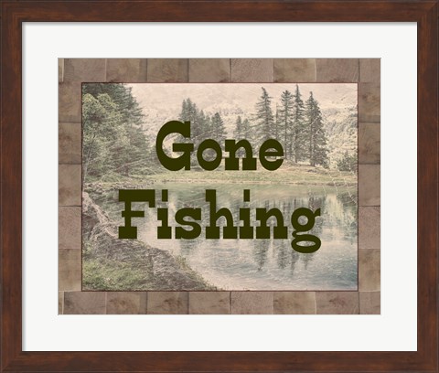 Framed Gone Fishing Lake Sign Print