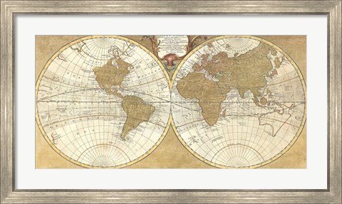 Framed Gilded World Hemispheres I Print