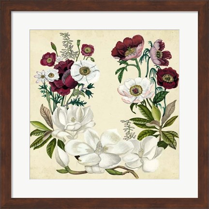 Framed Magnolia &amp; Poppy Wreath I Print