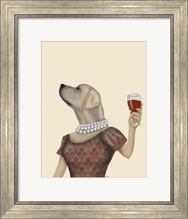 Framed Yellow Labrador Wine Snob Print
