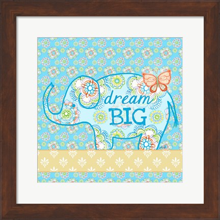 Framed Blue Elephant I - Dream Big Print