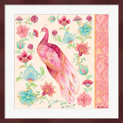 Framed Pink Medallion Peacock II Print