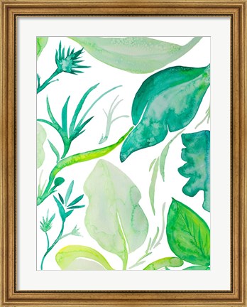 Framed Green Water Leaves II Print