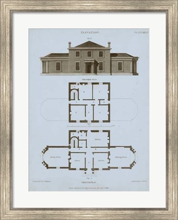 Framed Chambray House &amp; Plan I Print