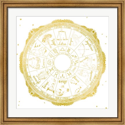 Framed Night Sky Zodiac White and Gold Print