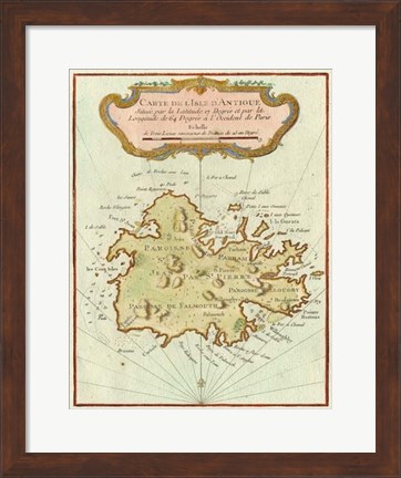 Framed Petite Map of Island of Antigua Print