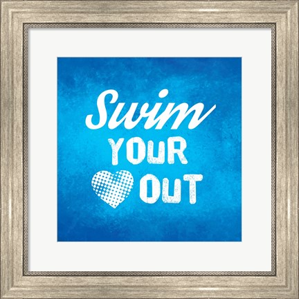Framed Swim Your Heart Out - Blue Vintage Print