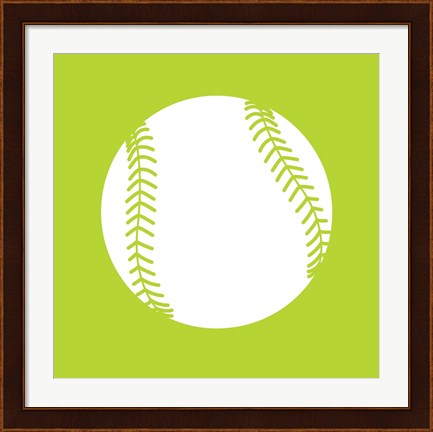 Framed White Softball on Lime Print