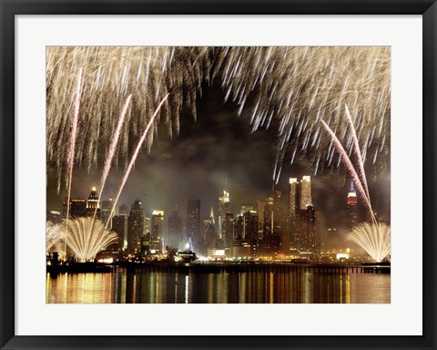 Framed Fireworks on Manhattan, NYC Print