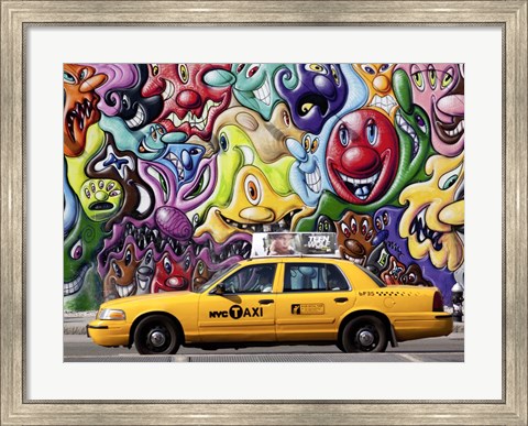 Framed Taxi and Mural painting in Soho, NYC Print