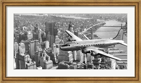 Framed Flying over Manhattan, NYC Print