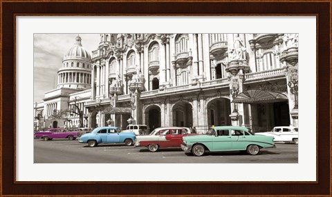 Framed Vintage American Cars in Havana, Cuba Print