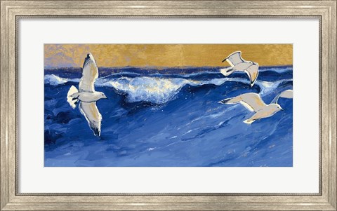Framed Seagulls with Gold Sky Print