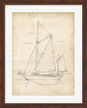 Framed Sailboat Blueprint V Print