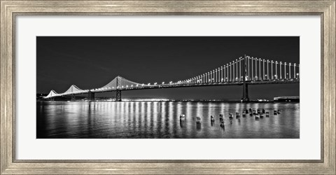 Framed Bay Bridge lit up at night, San Francisco, California Print