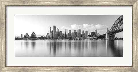 Framed Sydney Harbour Bridge and skylines at dusk, Sydney, New South Wales, Australia Print