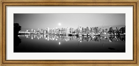 Framed Vancouver Skyline, British Columbia, Canada BW Print