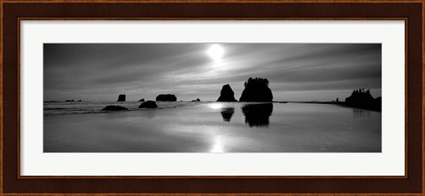 Framed Silhouette of sea stacks at sunset, Second Beach, Olympic National Park, Washington State Print