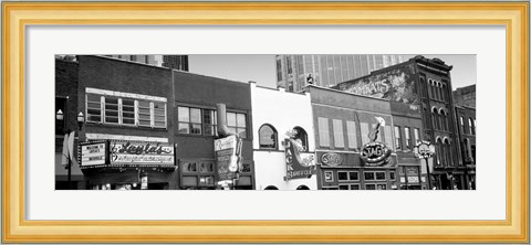 Framed Neon signs on buildings, Nashville, Tennessee BW Print