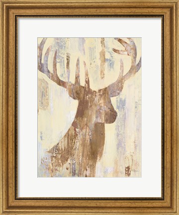 Framed Golden Antlers I Neutral Grey Print