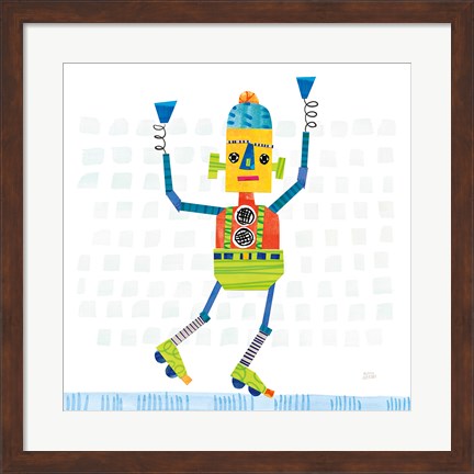 Framed Robot Party I on Squares Print