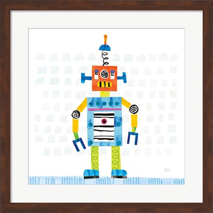 Framed Robot Party II on Squares Print