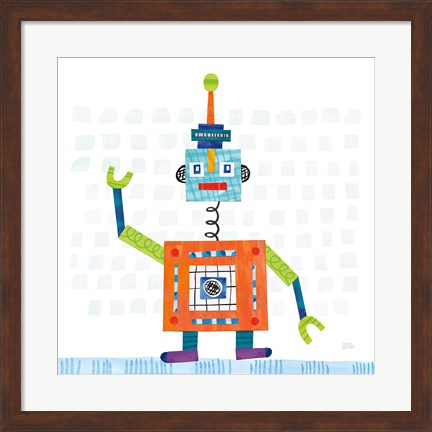 Framed Robot Party III on Squares Print