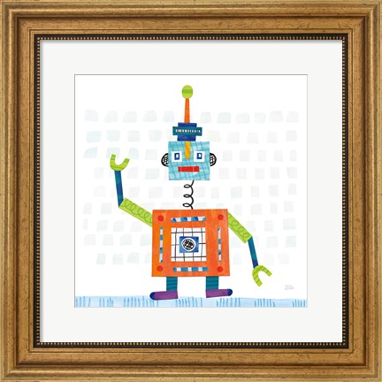 Framed Robot Party III on Squares Print