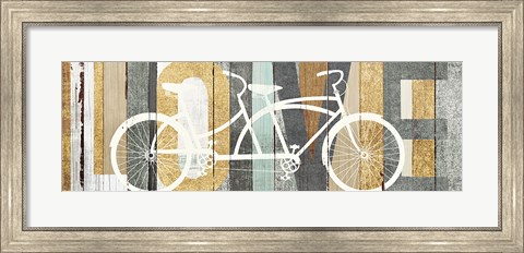 Framed Beachscape Tandem Bicycle Love Gold Neutral Print