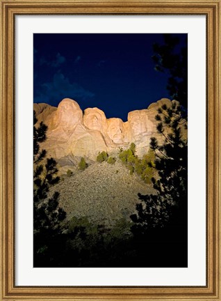 Framed Mount Rushmore National Memorial Lit Up, South Dakota Print