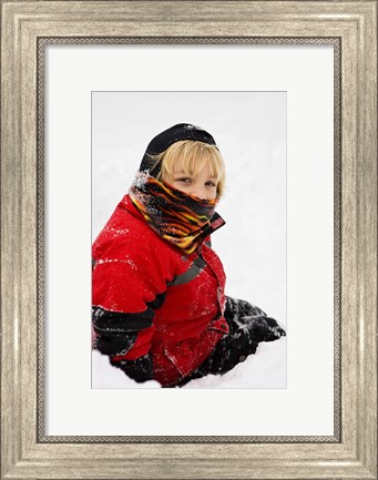 Framed Child in snow, Portsmouth, New Hampshire Print
