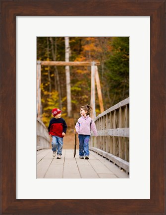 Framed Children on suspension bridge New Hampshire Print