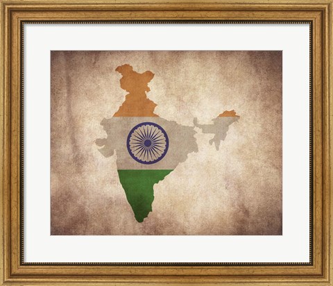 Framed Map with Flag Overlay India Print