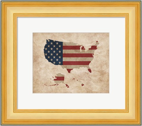 Framed Map with Flag Overlay United States Print
