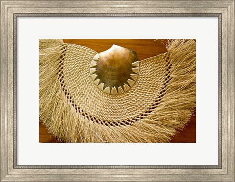 Framed Fiji, Lautoka, Woven grass and shell fan, craft Print