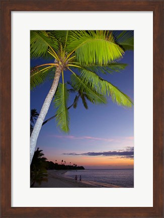 Framed Palm trees and sunset, Plantation Island Resort, Fiji Print