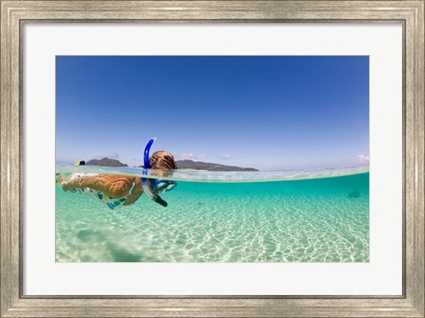 Framed Woman snorkeling, Beqa Island, Fiji Print