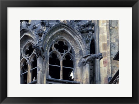 Framed Castle Window and Gargoyle, Prague, Czech Republic Print
