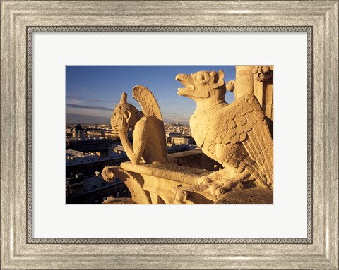 Framed Gargoyles of the Notre Dame Cathedral, Paris, France Print
