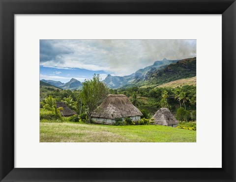 Framed Traditional thatched roofed huts in Navala in the Ba Highlands of Viti Levu, Fiji Print
