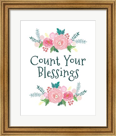 Framed Count Your Blessing-Floral Print
