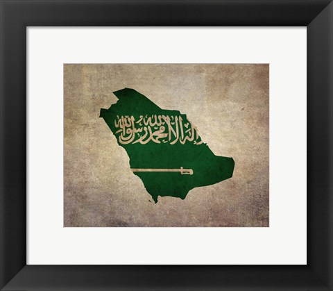 Framed Map with Flag Overlay Saudi Arabia Print