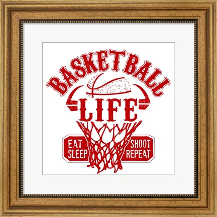 Framed Basketball Life Red Print