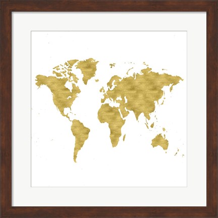 Framed World Map Burnished Gold Print