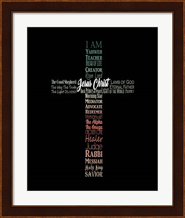Framed Names of Jesus Cross Silhouette Green Ombre Print