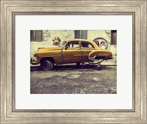 Framed Old Car &amp; Cat Print