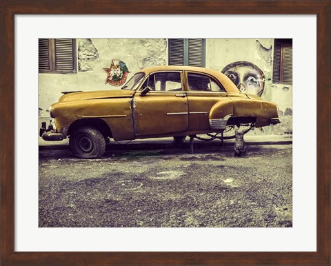 Framed Old Car &amp; Cat Print